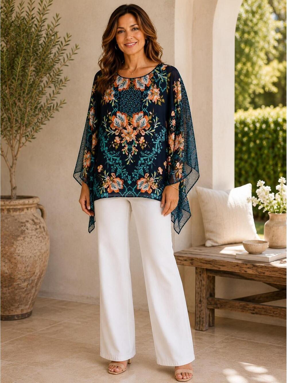 JM Collection Women's Oasis Dream Poncho Top  M